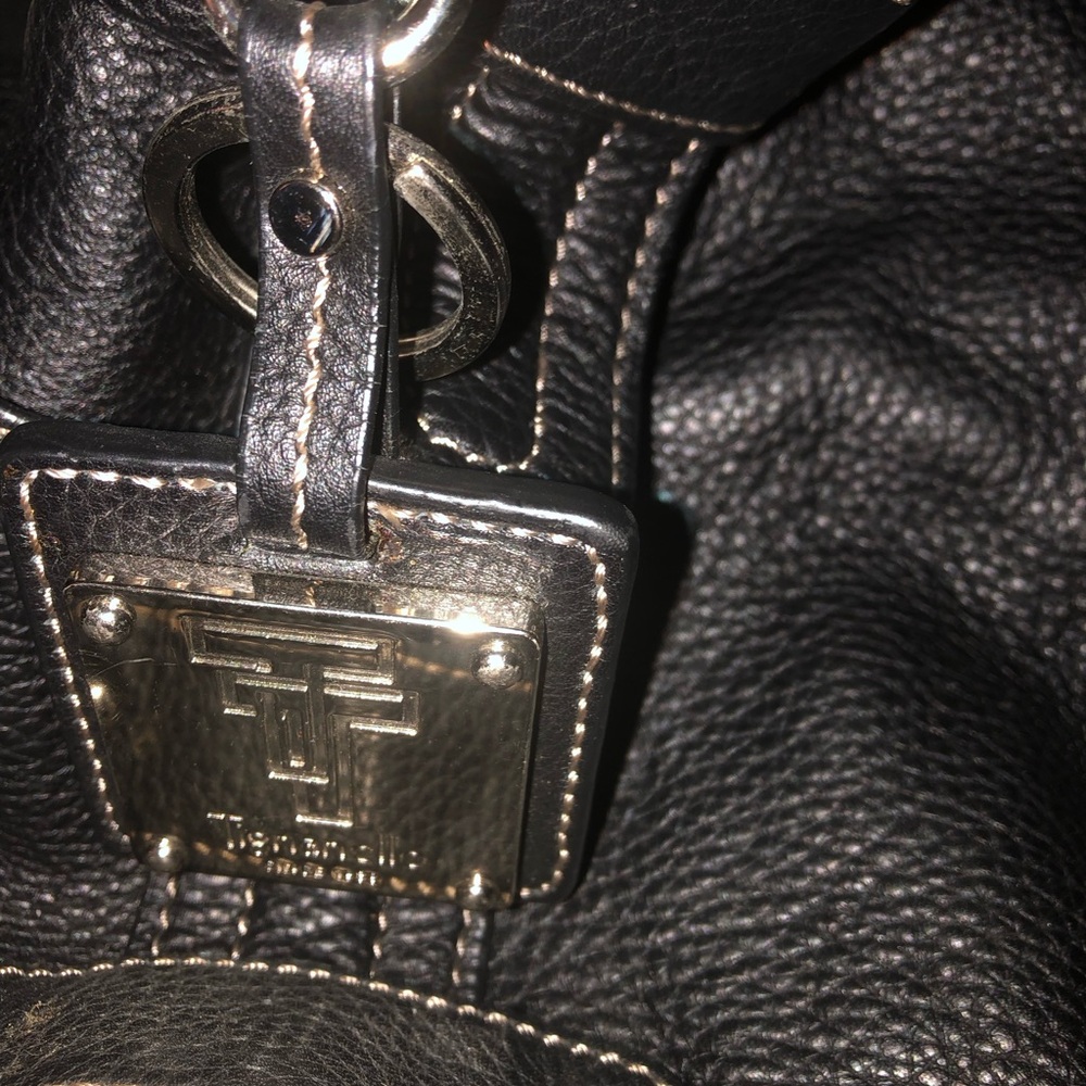 Tignanello Black Leather small Duffel with silver Hardware